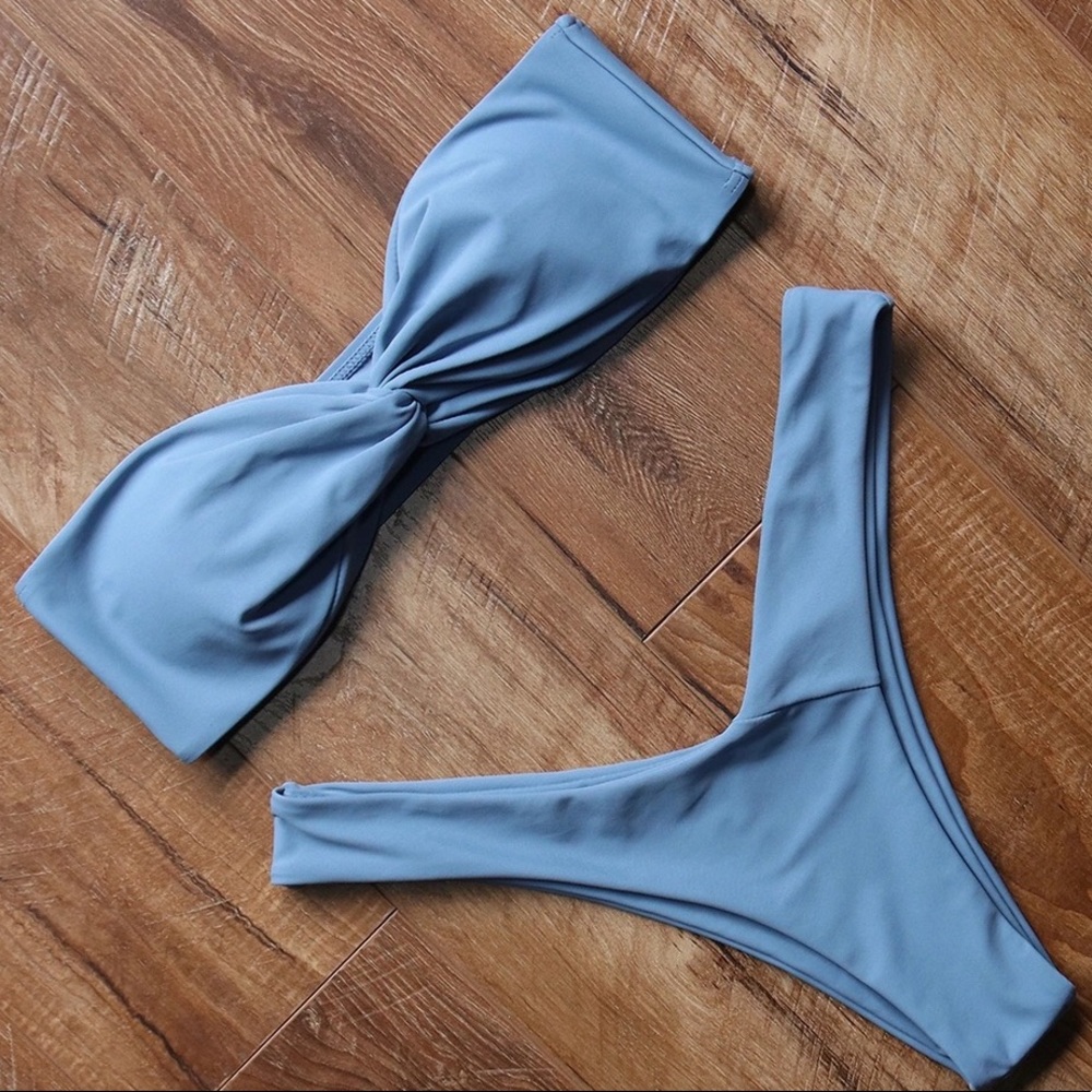 Blue Bandeau Twist Bikini Set - Picture 2 of 2